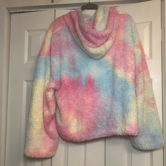 Street Collective Fleece Rainbow Tie Dye Oversized Hoodie Borg High Neck UK 14 - Picture 2 of 2